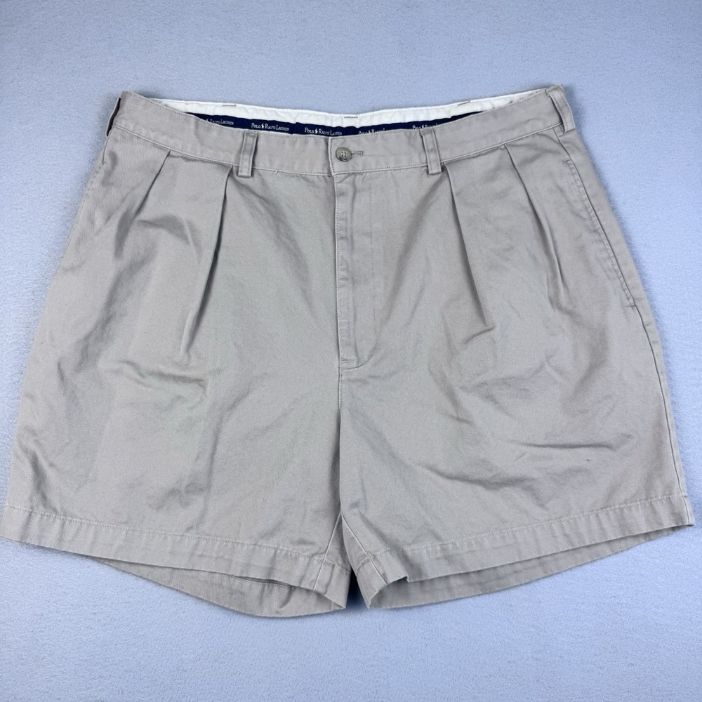 Vintage Polo Ralph Lauren Double Pleated Andrew Short Men 38 Khaki 6" Chino Wide